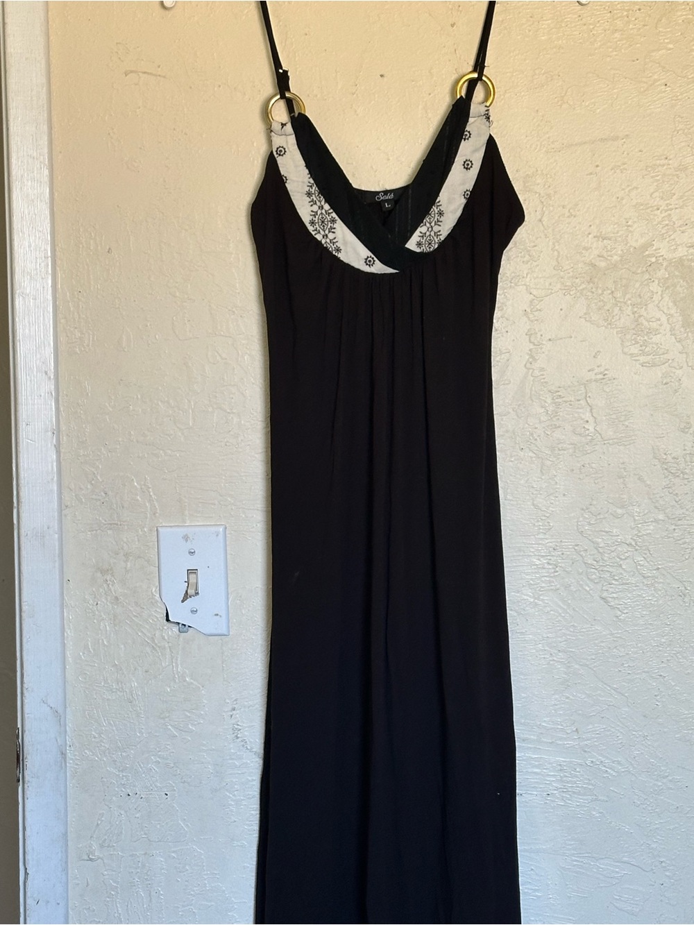 Sleeveless Black Maxi Dress with Contrast Floral Yoke